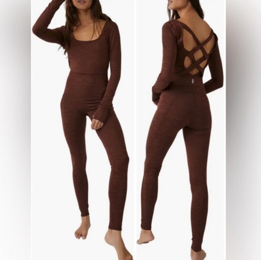 NEW Free People Relieve Cross Back Jumpsuit Size M Espresso Brown